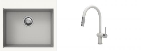 K-StrongSinks S3 Set dřez Ipel 560x510mm granit bílá + Baterie Neris bílá