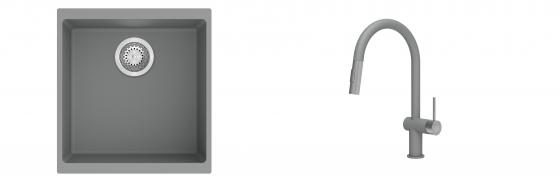 K-StrongSinks S3 Set dřez Hron 430x460mm granit šedá + Baterie Neris šedá