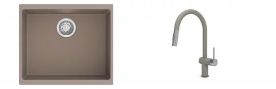 K-StrongSinks S3 Set dřez Hron 530x460mm granit béžová + Baterie Neris béžová