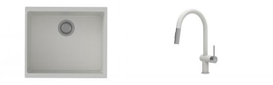 K-StrongSinks S3 Set dřez Hron 530x460mm granit bílá + Baterie Neris bílá