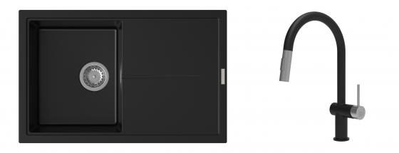 K-StrongSinks S3 Set dřez Labe 780x500mm granit černá + Baterie Neris černá/n.