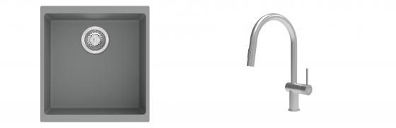 K-StrongSinks S3 Set dřez Hron 430x460mm granit šedá + Baterie Neris celonerez