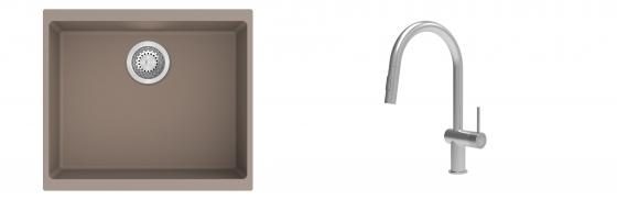 K-StrongSinks S3 Set dřez Hron 530x460mm granit béžová + Baterie Neris celonerez
