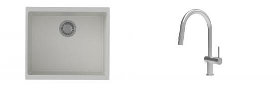 K-StrongSinks S3 Set dřez Hron 530x460mm granit bílá + Baterie Neris celonerez