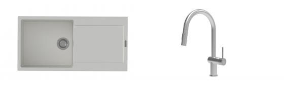 K-StrongSinks S3 Set dřez Zala 1000x500mm granit bílá + Baterie Neris celonerez