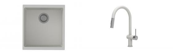 K-StrongSinks S3 Set dřez Hron 430x460mm granit bílá + Baterie Neris bílá