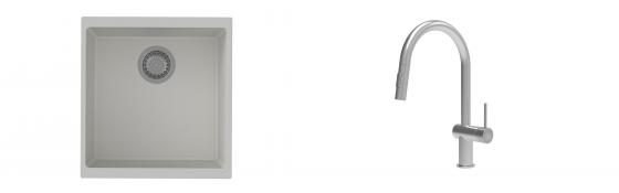 K-StrongSinks S3 Set dřez Hron 430x460mm granit bílá + Baterie Neris celonerez