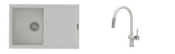 K-StrongSinks S3 Set dřez Labe 780x500mm granit bílá + Baterie Neris bílá