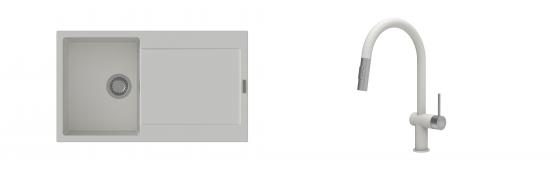 K-StrongSinks S3 Set dřez Zala 860x500mm granit bílá + Baterie Neris bílá
