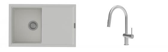 K-StrongSinks S3 Set dřez Labe 780x500mm granit bílá + Baterie Neris celonerez