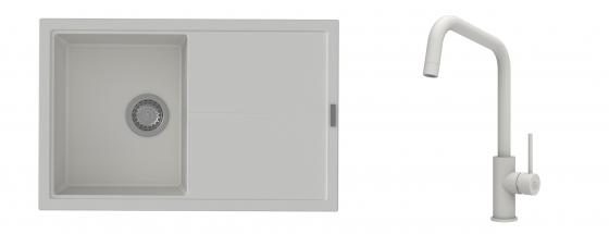 K-StrongSinks S3 Set dřez Labe 780x500mm granit bílá + Baterie Arda bílá