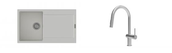 K-StrongSinks S3 Set dřez Zala 860x500mm granit bílá + Baterie Neris celonerez