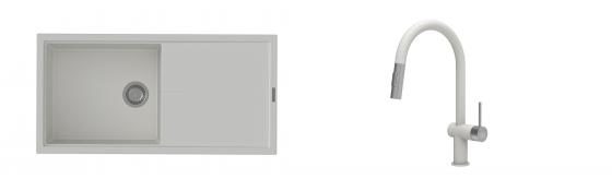 K-StrongSinks S3 Set dřez Labe 1000x500mm granit bílá + Baterie Neris bílá