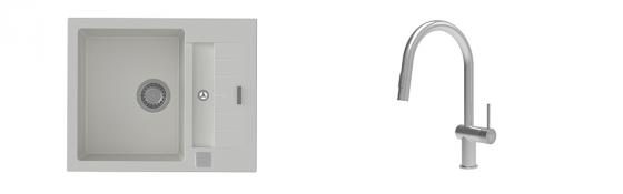K-StrongSinks S3 Set dřez Vardar 615x500mm granit bílá + Baterie Neris celonerez