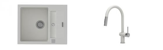 K-StrongSinks S3 Set dřez Vardar 615x500mm granit bílá + Baterie Neris bílá