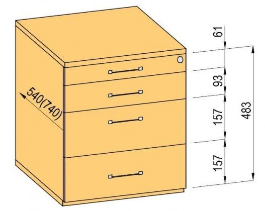K-BBP kontejner 540/392 mm typ 1 zásuvka kov celovýsuv dotah