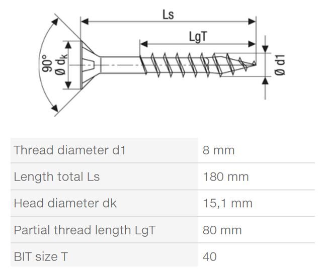 SPAX vrut 8x180/80mm zápustná hlava TXS,W,4C MH částečný závit