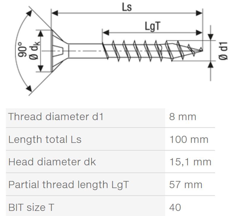 SPAX vrut 8x100/57mm zápustná hlava TXS,W,4C MH částečný závit