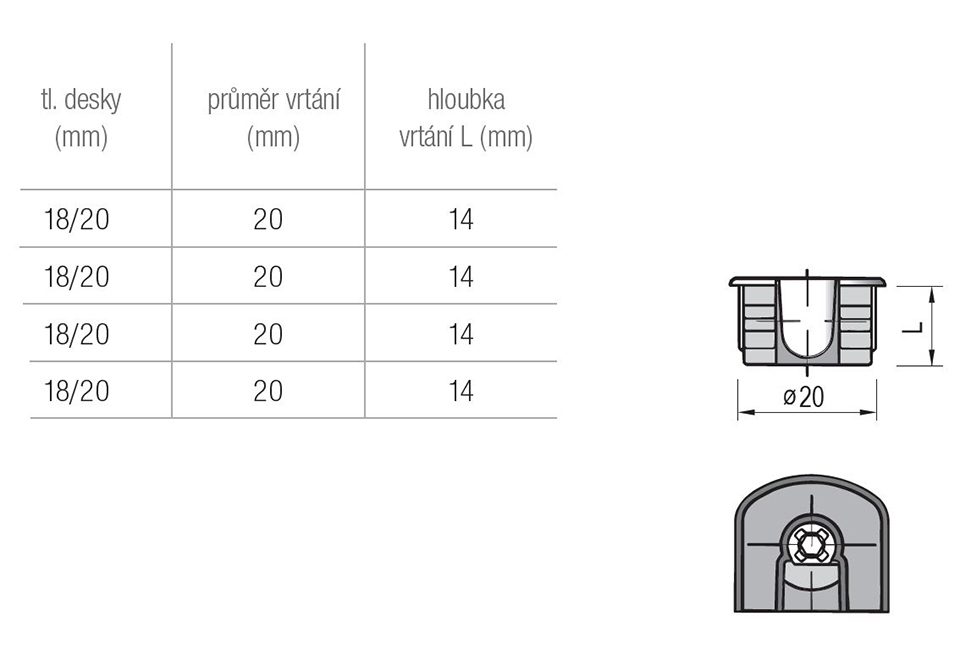 SE02 Excentr policový 20x14mm hnědá