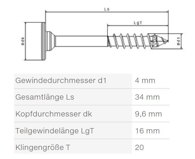 SPAX vrut 4x34/16mm plochá hlava T20 částečný závit nikl