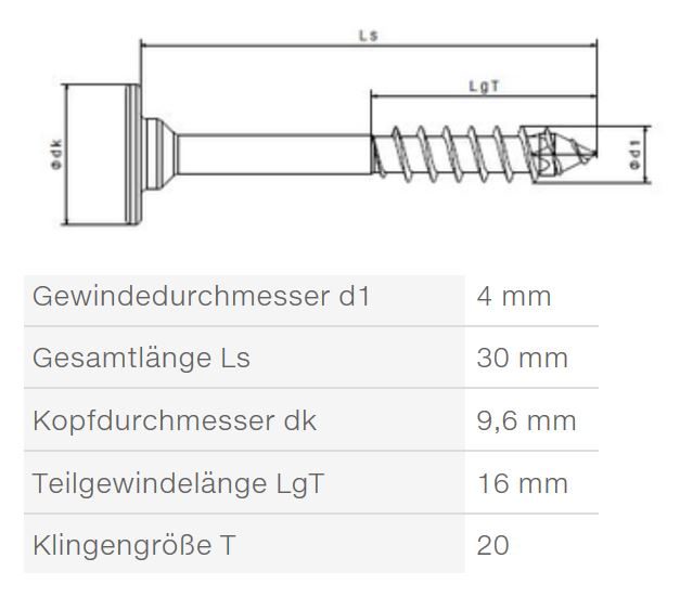 SPAX vrut 4x30/16mm plochá hlava T20 částečný závit nikl