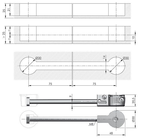 IF-Quick 30mm spojovací šroub pracovní desky 150mm