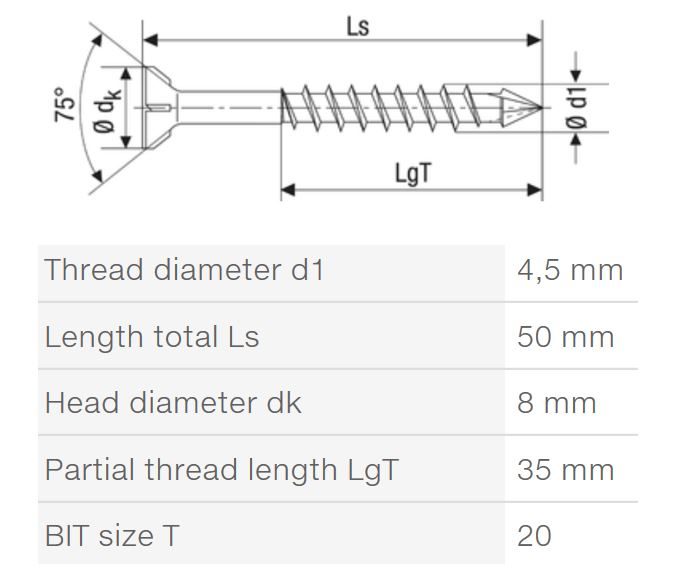 SPAX vrut M 4,5x50/35mm zápustná hlava TXS W C částečný závit