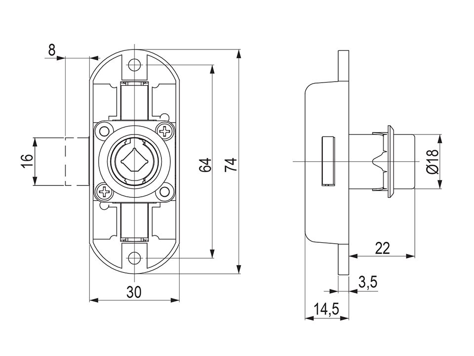K-StrongLocks Zámek trojcestný pro vyměnitelnou vložku+tyče 1200mm pravý