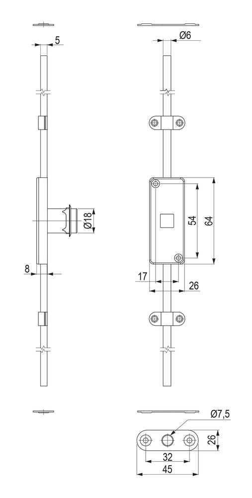 K-StrongLocks Zámek rozvorový pro vyměnitelnou vložku+tyče 1000 a 1200mm pravý