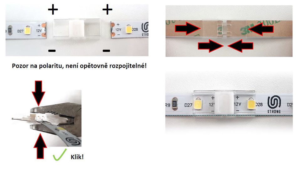 StrongLumio spojka 2 LED pásků 10mm, zacvakávací