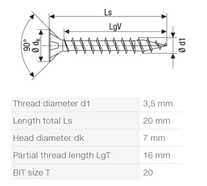 SPAX vrut 3,5x20mm zápustná hlava TXS W 4C MH