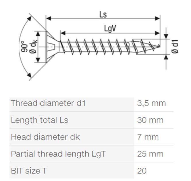 SPAX vrut 3,5x30mm zápustná hlava TXS W 4C MH