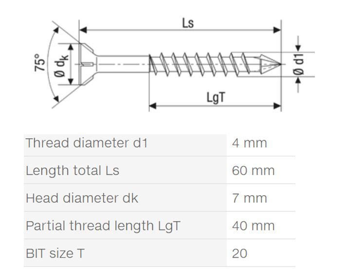 SPAX vrut M 4x60/40mm zápustná hlava TXS W C částečný závit