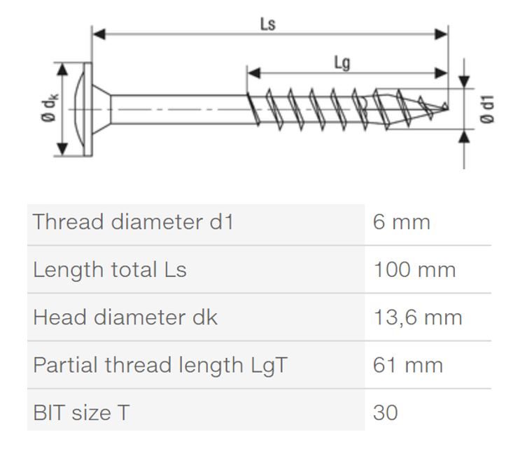 SPAX vrut 6x100/61mm talířová hlava TXS W 4C částečný závit