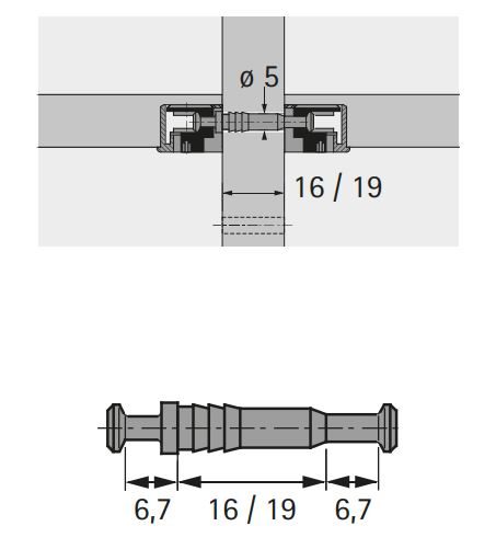 HETTICH 65536 kolík dvojitý DU 867 pro VB 35/36, 6,7 mm, bez povrchové úpravy