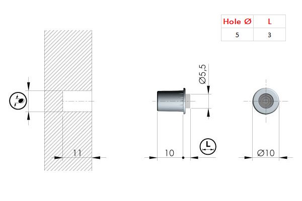 IF-tlumič dvířek závrtný Flex 5mm 10x3mm antracit
