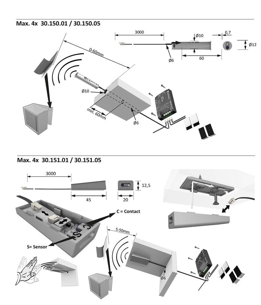 HAL MultiSwitch dveřní/bezdotykový vyp. k jednotce Master povrchový new,stříbrná