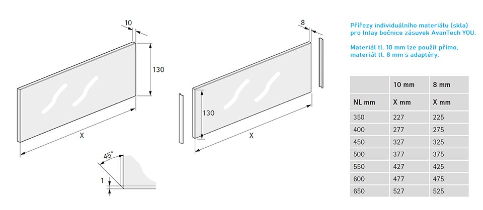 HETTICH 9257625 AvanTech YOU spojky čela vnitřní zásuvky 187, sklo/čelo, bílá