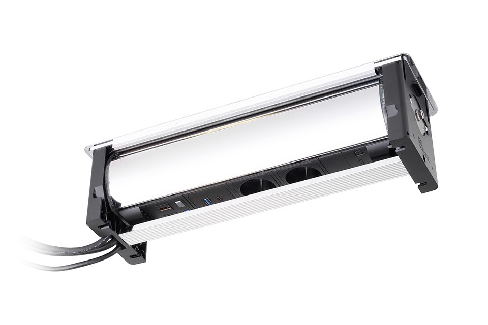 VersaTurn elektrická zásuvka 3x 230V Francouzská, USB A/C, černé sklo