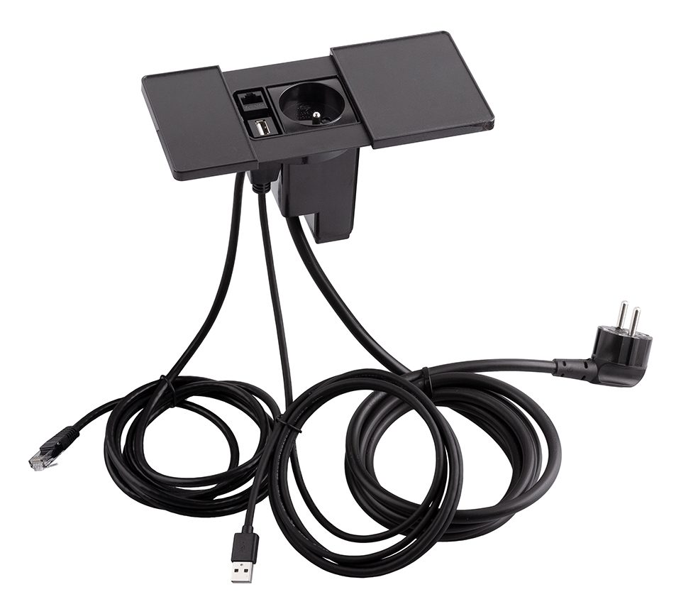 VersaPad 1x elektrická zásuvka 1xUSB, 1xRJ45 černá