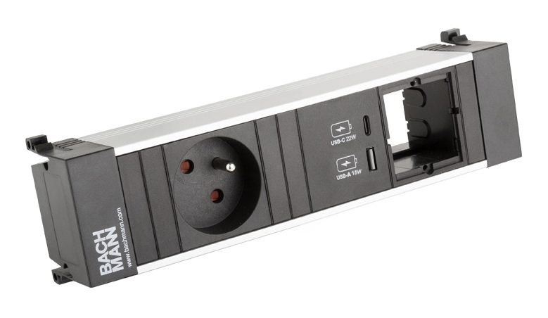 BACHMANN 916.527 zásuvková jednotka 1x 230V FR, USB A+C 22W + 1x volný modul