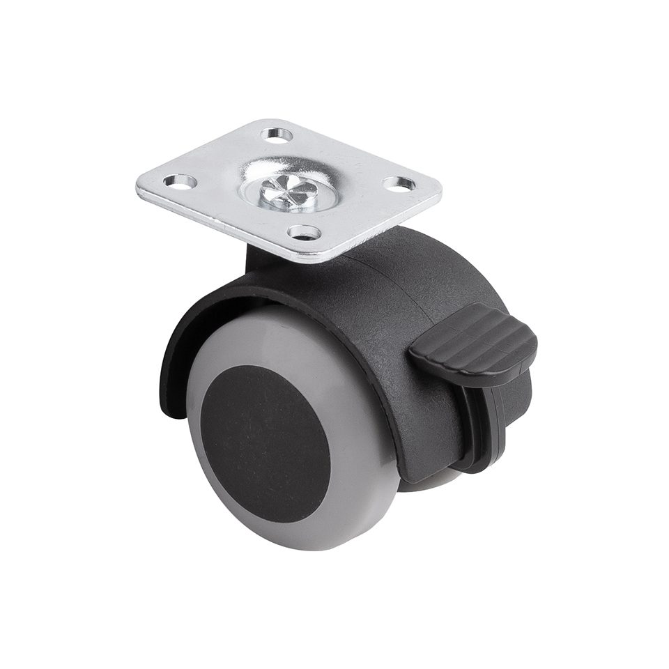 StrongCastors kolečko s měkčeným běhounem průměr 40mm s plotničkou a brzdou šedá
