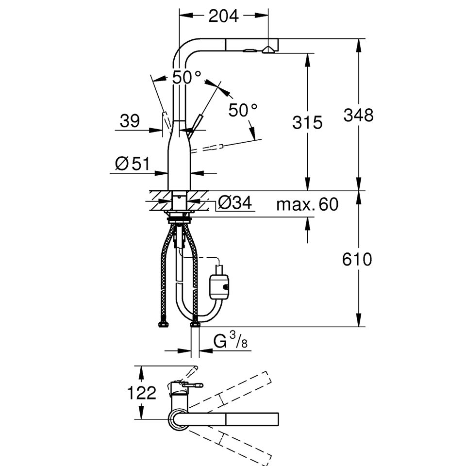 GROHE 30270GN0 Baterie ESSENCE L-výpusť s duál. sprchou kartáčovaný Cool Sunrise