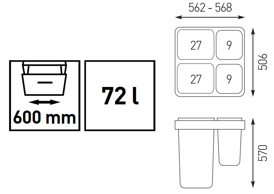 K-StrongBins komplet sorteru 72l 2x27l + 2x9l
