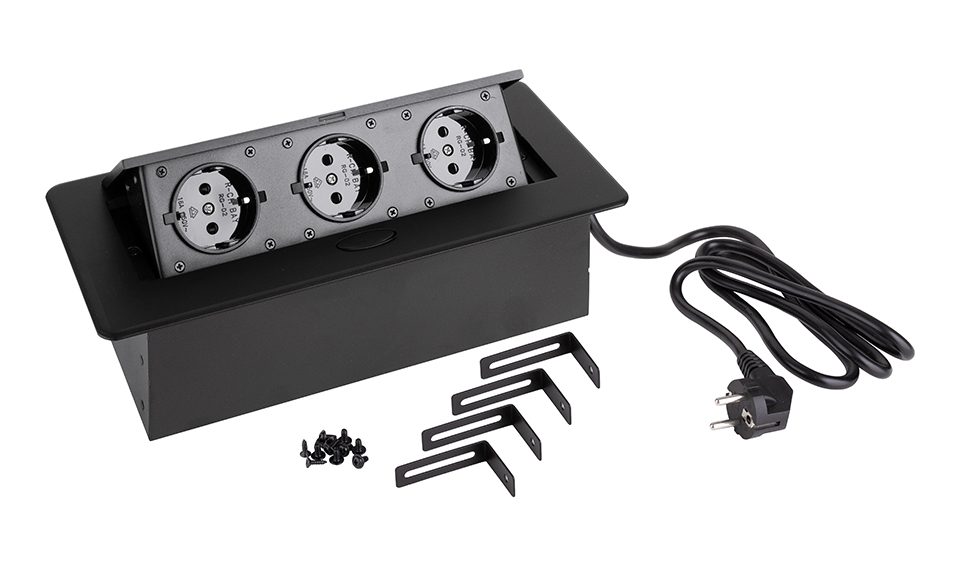 StrongPower Elektrická zásuvka 3x230V, Schuko, černá