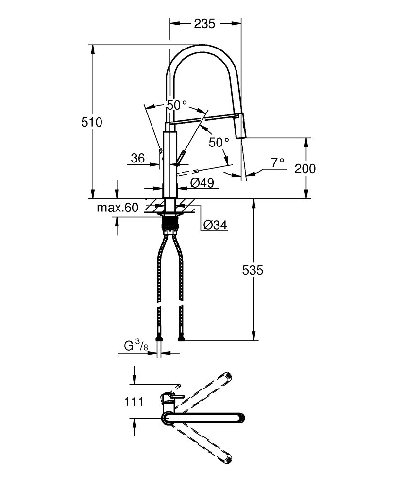 GROHE 30433000 Baterie VIAMO s profi sprškou přepínání perlátor/proud chrom