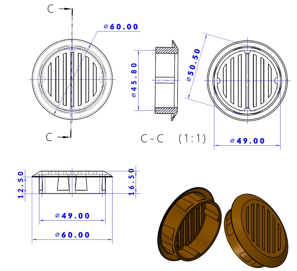 Vzdušník 50mm výška 17mm třešen