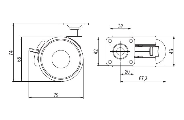 TENTE kolečko Linea 65mm s brzdou 70kg tmavě šedá