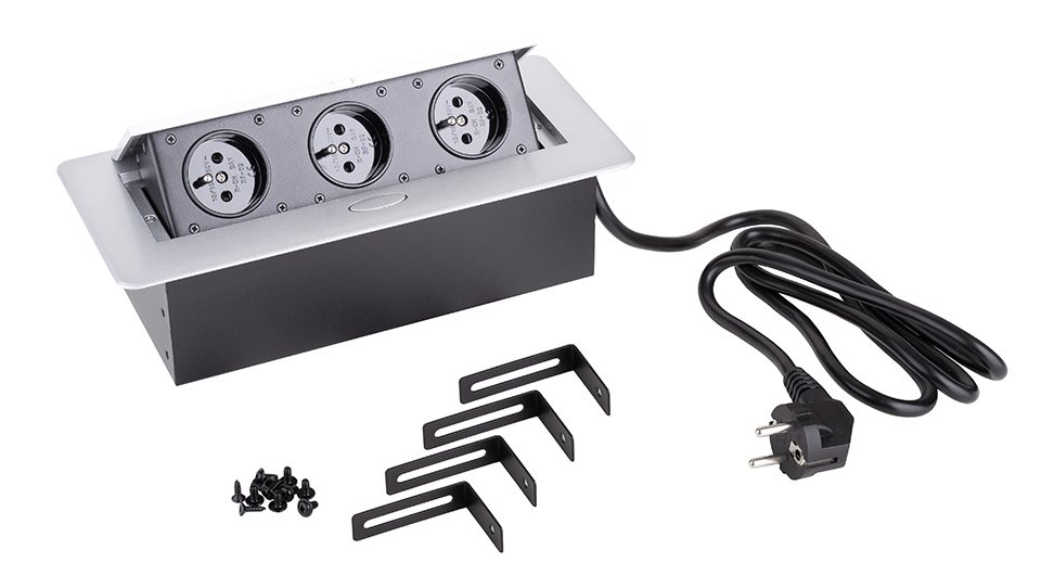 StrongPower Elektrická zásuvka 3x 230V, Francouzská, stříbrná