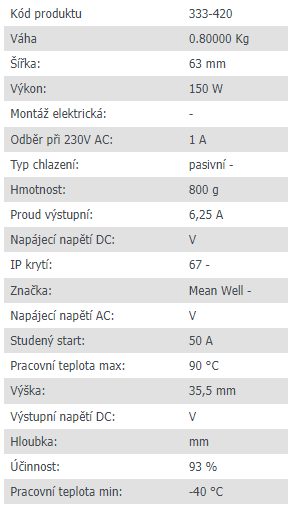 MEAN WELL napájecí zdroj XLG-150-24-A, 24V, 150W, IP67